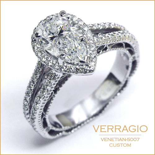 Engagement Rings by Verragio: Venetian-5007 Custom designed Venetian 5007 for a pear shaped diamond center.