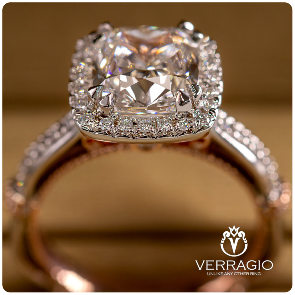 Parisian-104CU by Verragio with a Cushion cut diamond center.