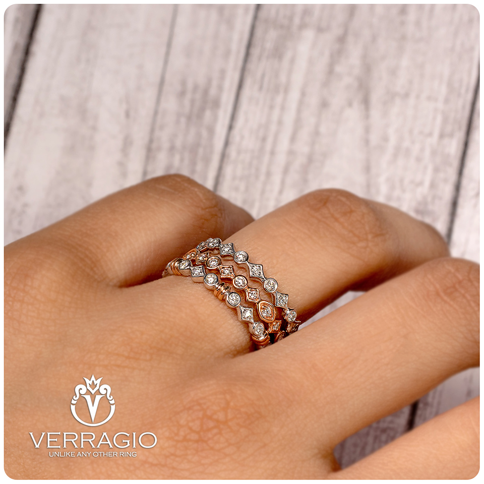 verragio layered wedding bands on hand
