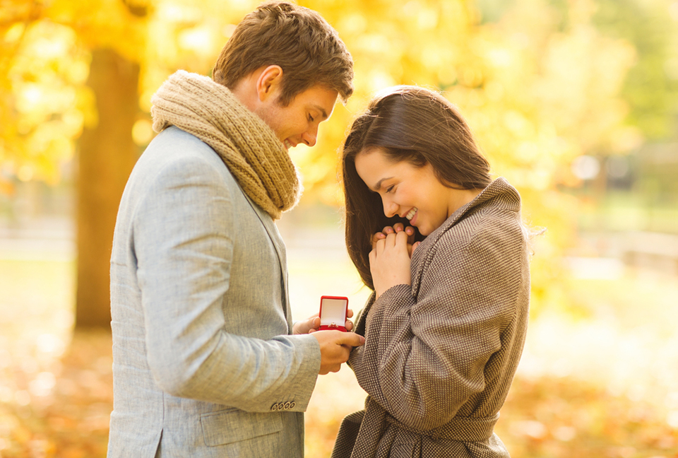 a man proposing to a woman outside