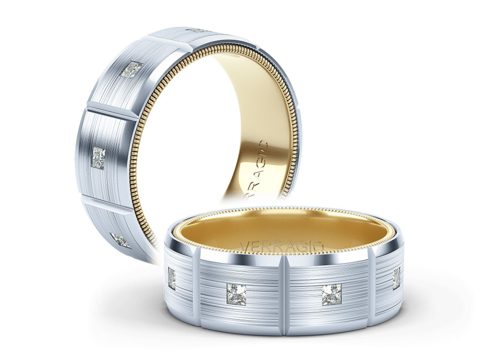 a verragio silver and gold diamond studded wedding band