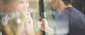 Engagement ring, shot through window glass