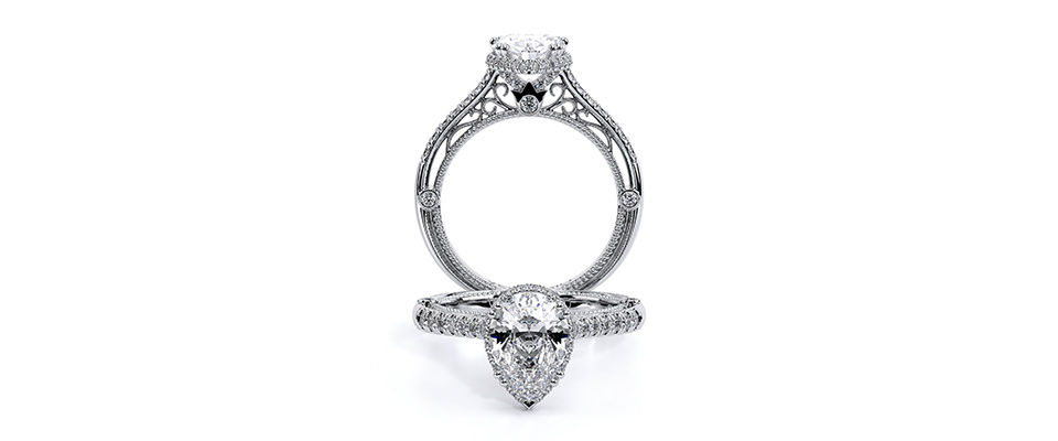 a verragio venetian ring with a pear shaped setting