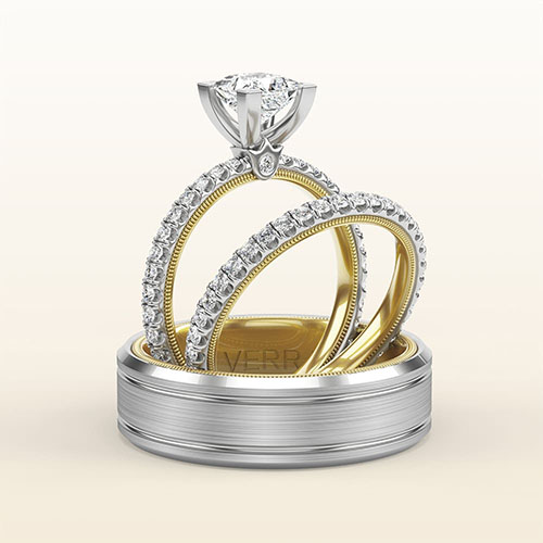 two toned gold ring set with diamonds